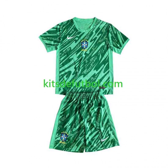 Equipación completa Niño Brasil Portero 2024 Camiseta Verde alternativa Manga Corta