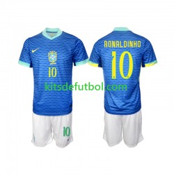 Equipación completa Niño Brasil Ronaldinho 10 2024 Camiseta de visitante Manga Corta
