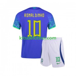 Equipación completa Niño Brasil Ronaldinho 10 World Cup 2022 Camiseta de visitante Manga Corta