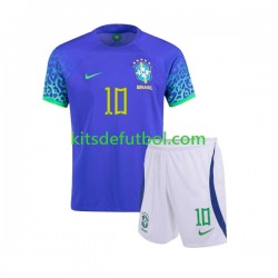 Equipación completa Niño Brasil Ronaldinho 10 World Cup 2022 Camiseta de visitante Manga Corta