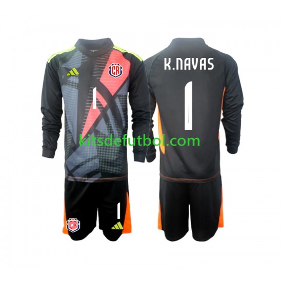 Equipación completa Niño Costa Rica Portero Keylor Navas 1 2024 Camiseta Negro alternativa Manga Larga