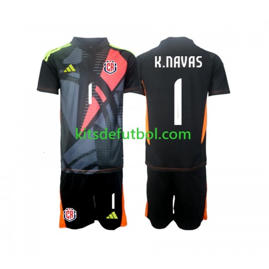 Equipación completa Niño Costa Rica Portero Keylor Navas 1 2024 Camiseta Negro alternativa Manga Corta