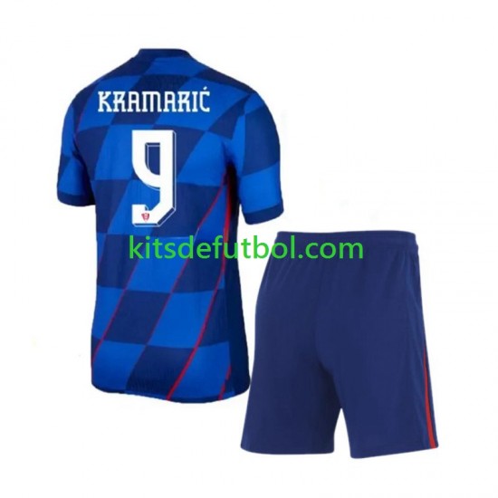 Equipación completa Niño Croacia Andrej Kramaric 9 Euro 2024 Camiseta de visitante Manga Corta