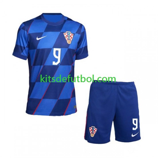 Equipación completa Niño Croacia Andrej Kramaric 9 Euro 2024 Camiseta de visitante Manga Corta
