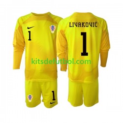 Equipación completa Niño Croacia Portero Dominik Livakovic 1 World Cup 2022 Camiseta de local Manga Larga