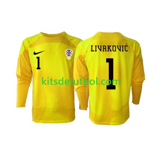Croacia Portero Dominik Livakovic 1 World Cup 2022 Hombre Camiseta de local Manga Larga