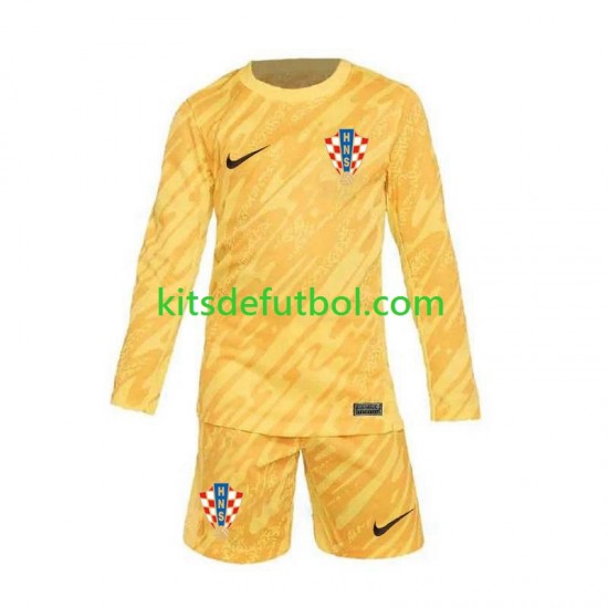 Equipación completa Niño Croacia Portero Euro 2024 Camiseta Amarillo de local Manga Larga
