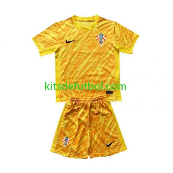 Equipación completa Niño Croacia Portero Euro 2024 Camiseta Amarillo de local Manga Corta