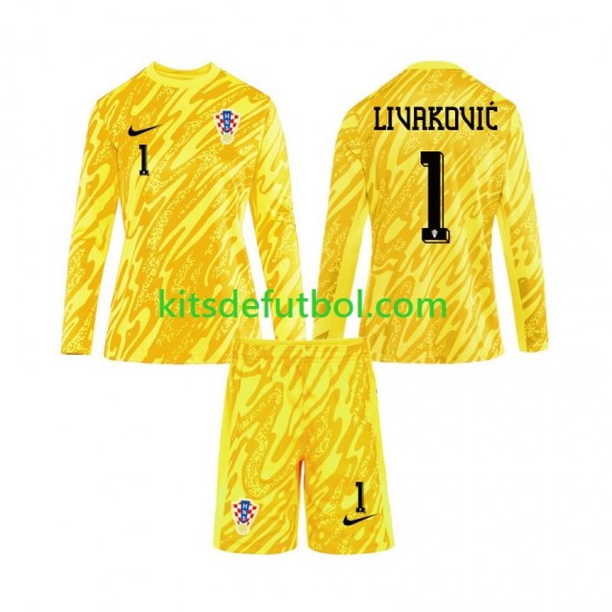 Equipación completa Niño Croacia Portero DOMINIK LIVAKOVIC 1 Euro 2024 Camiseta de local Manga Larga