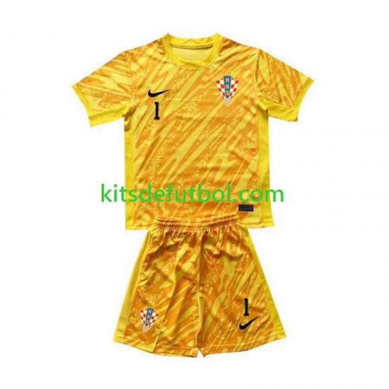 Equipación completa Niño Croacia Portero DOMINIK LIVAKOVIC 1 Euro 2024 Camiseta Amarillo de local Manga Corta