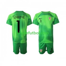 Equipación completa Niño Croacia Portero Livakovic 1 World Cup 2022 Camiseta de visitante Manga Corta