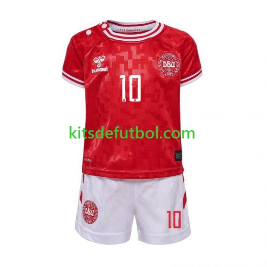 Equipación completa Niño Dinamarca Eriksen 10 Euro 2024 Camiseta de local Manga Corta