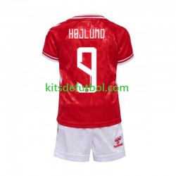 Equipación completa Niño Dinamarca Hojlund 9 Euro 2024 Camiseta de local Manga Corta
