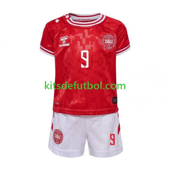 Equipación completa Niño Dinamarca Hojlund 9 Euro 2024 Camiseta de local Manga Corta