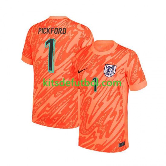 Inglaterra Portero Pickford 1 Euro 2024 Hombre Camiseta Naranja de local Manga Corta