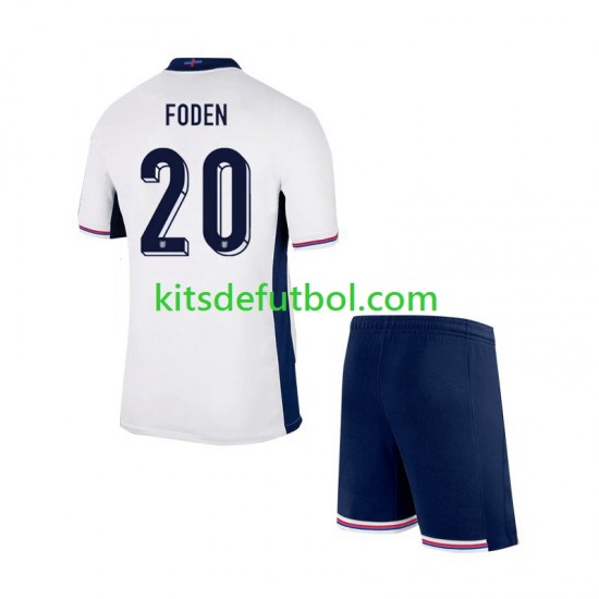 Equipación completa Niño Inglaterra Phil Foden 20 Euro 2024 Camiseta de local Manga Corta