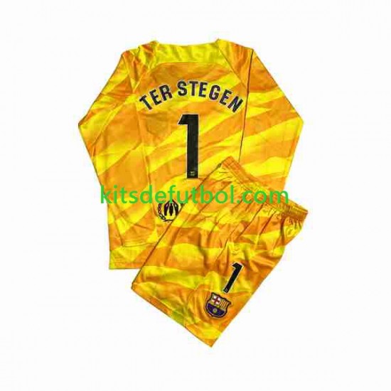 Equipación completa Niño FC Barcelona Portero Ter Stegen 1 Camiseta Cuarta 2023-2024 Manga Larga
