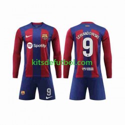 Equipación completa Niño FC Barcelona LEWANDOWSKI 9 Camiseta de local 2023-2024 Manga Larga