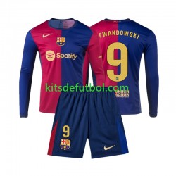 Equipación completa Niño FC Barcelona Lewandowski 9 Camiseta de local 2024-2025 Manga Larga