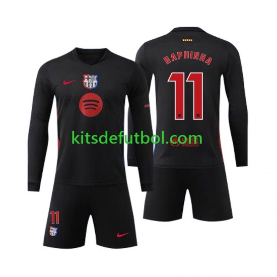 Equipación completa Niño FC Barcelona Raphinha 11 Camiseta de visitante 2024-2025 Manga Larga