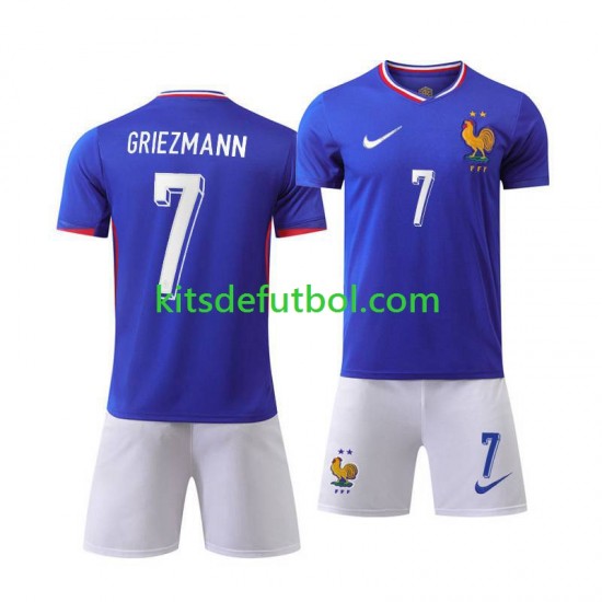 Equipación completa Niño Francia Antoine Griezmann 7 Euro 2024 Camiseta Azul de local Manga Corta