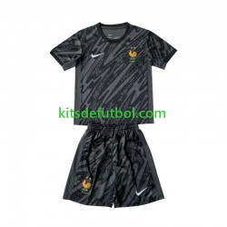 Equipación completa Niño Francia Portero Euro 2024 Camiseta Negro de visitante Manga Corta