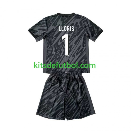 Equipación completa Niño Francia Portero Hugo Lloris 1 Euro 2024 Camiseta Negro de visitante Manga Corta