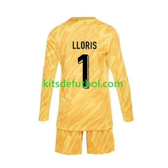 Equipación completa Niño Francia Portero Hugo Lloris 1 Euro 2024 Camiseta Amarillo de local Manga Larga