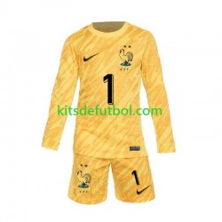 Equipación completa Niño Francia Portero Hugo Lloris 1 Euro 2024 Camiseta Amarillo de local Manga Larga