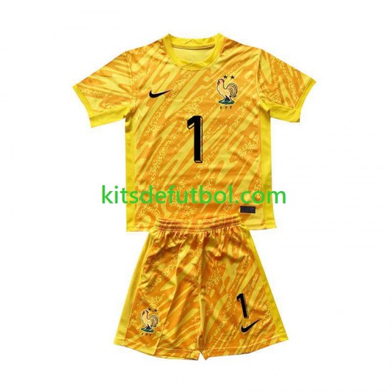 Equipación completa Niño Francia Portero Hugo Lloris 1 Euro 2024 Camiseta Amarillo de local Manga Corta