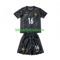 Equipación completa Niño Francia Portero Mike Maignan 16 Euro 2024 Camiseta Negro de visitante Manga Corta