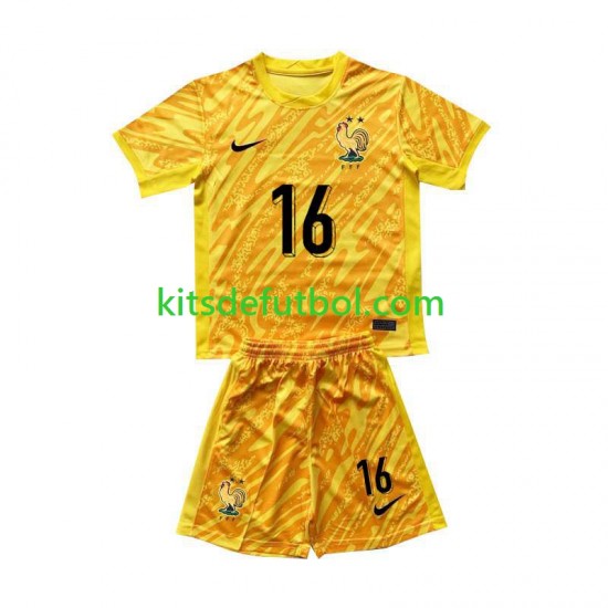 Equipación completa Niño Francia Portero Mike Maignan 16 Euro 2024 Camiseta Amarillo de local Manga Corta