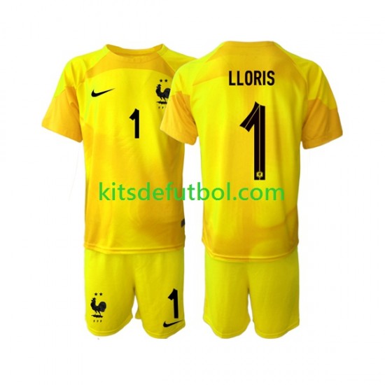 Equipación completa Niño Francia Portero Hugo Lloris 1 World Cup 2022 Camiseta alternativa Manga Corta