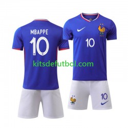 Equipación completa Niño Francia Kylian Mbappe 10 Euro 2024 Camiseta de local Manga Corta