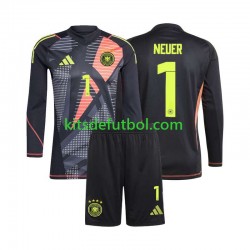 Equipación completa Niño Alemania Portero Manuel Neuer 1 Euro 2024 Camiseta Negro de local Manga Larga
