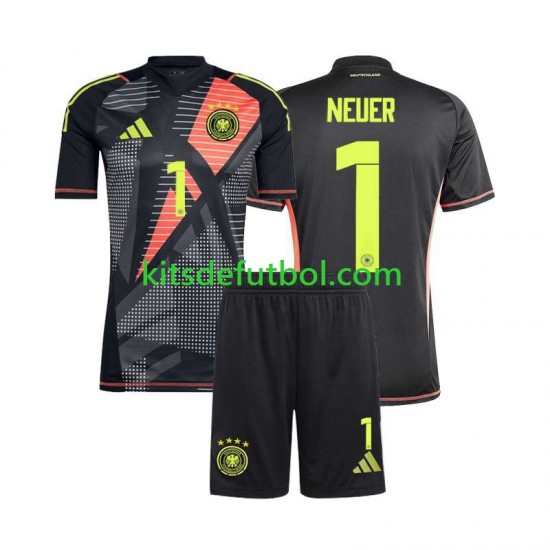 Equipación completa Niño Alemania Portero Manuel Neuer 1 Euro 2024 Camiseta Negro de local Manga Corta