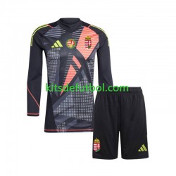 Equipación completa Niño Hungría Portero Euro 2024 Camiseta Negro de local Manga Larga