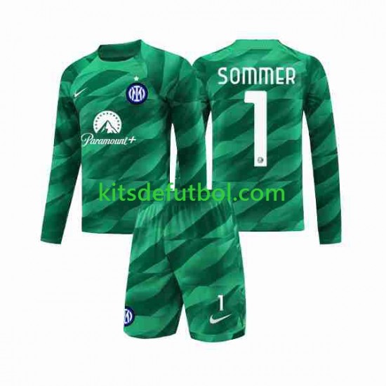Equipación completa Niño Inter Milan Portero Sommer 1 Camiseta de visitante 2023-2024 Manga Larga