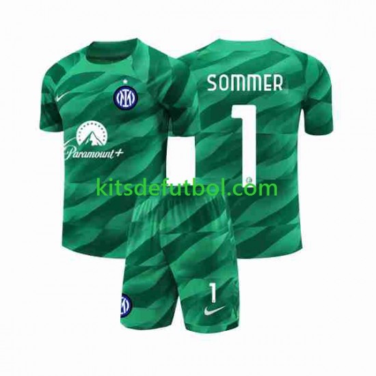 Equipación completa Niño Inter Milan Portero Sommer 1 Camiseta de visitante 2023-2024 Manga Corta
