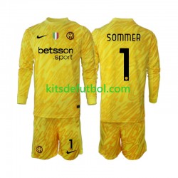 Equipación completa Niño Inter Milan Portero Yann Sommer 1 Camiseta de visitante 2024-2025 Manga Larga