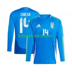 Italia Chiesa 14 Euro 2024 Hombre Camiseta Azul de local Manga Larga