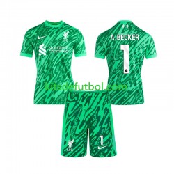 Equipación completa Niño Liverpool Portero Alisson Becker 1 Camiseta de visitante 2024-2025 Manga Corta