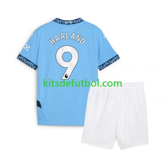 Equipación completa Niño Manchester City Erling Haaland 9 Camiseta Azul de local 2024-2025 Manga Corta