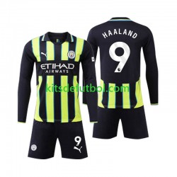 Equipación completa Niño Manchester City Erling Haaland 9 Camiseta de visitante 2024-2025 Manga Larga