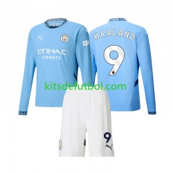 Equipación completa Niño Manchester City Erling Haaland 9 Camiseta de local 2024-2025 Manga Larga