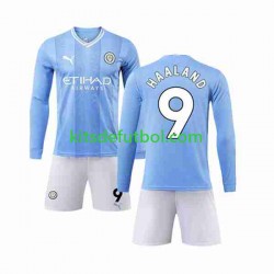 Equipación completa Niño Manchester City Haaland 9 Camiseta de local 2023-2024 Manga Larga