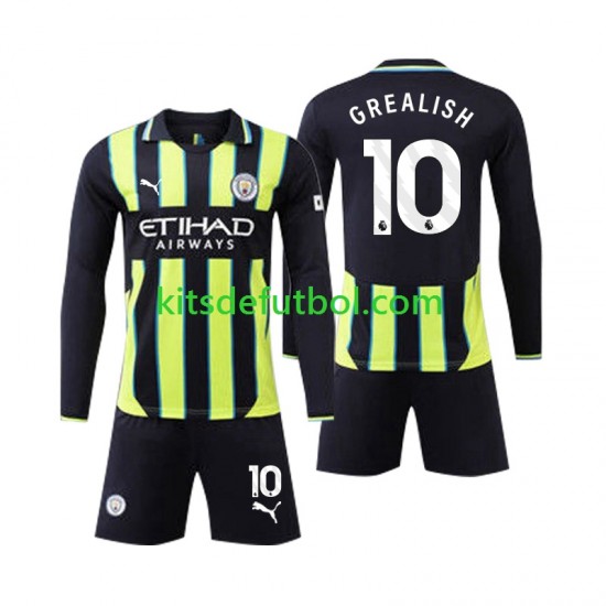 Equipación completa Niño Manchester City Jack Grealish 10 Camiseta de visitante 2024-2025 Manga Larga