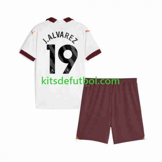 Equipación completa Niño Manchester City Julian Alvarez 19 Camiseta de visitante 2023-2024 Manga Corta
