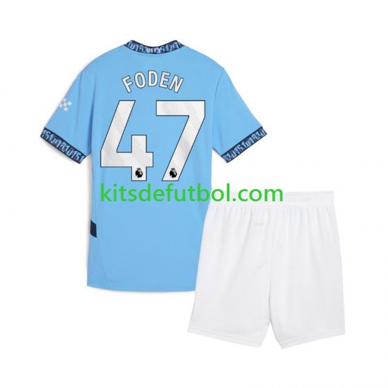 Equipación completa Niño Manchester City Phil Foden 47 Camiseta Azul de local 2024-2025 Manga Corta