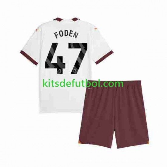 Equipación completa Niño Manchester City Phil Foden 47 Camiseta de visitante 2023-2024 Manga Corta